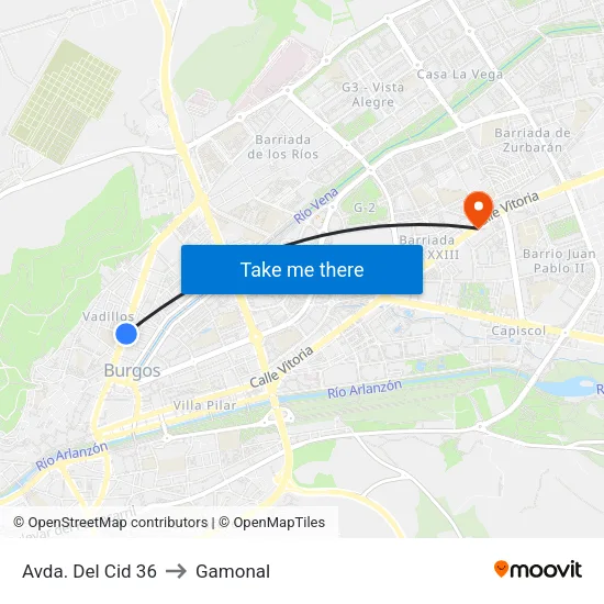 Avda. Del Cid 36 to Gamonal map