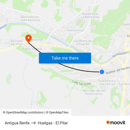 Antigua Renfe to Huelgas - El Pilar map