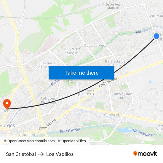 San Cristóbal to Los Vadillos map