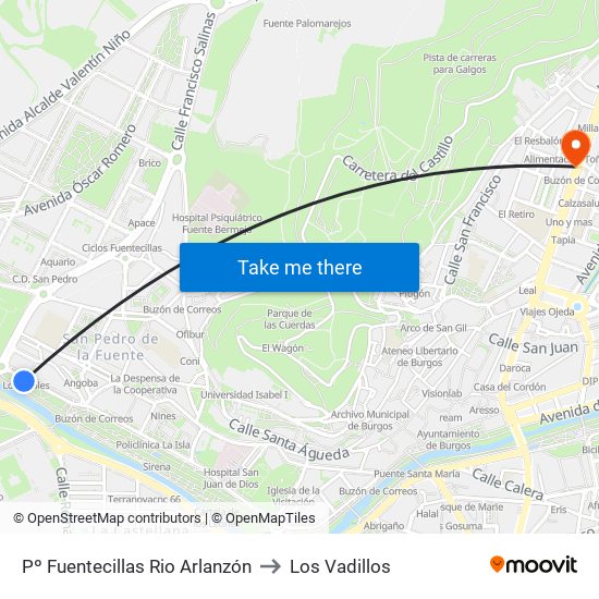 Pº Fuentecillas Rio Arlanzón to Los Vadillos map