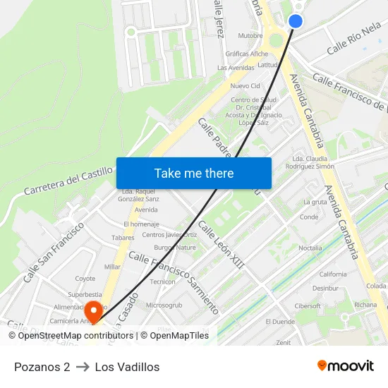 Pozanos 2 to Los Vadillos map