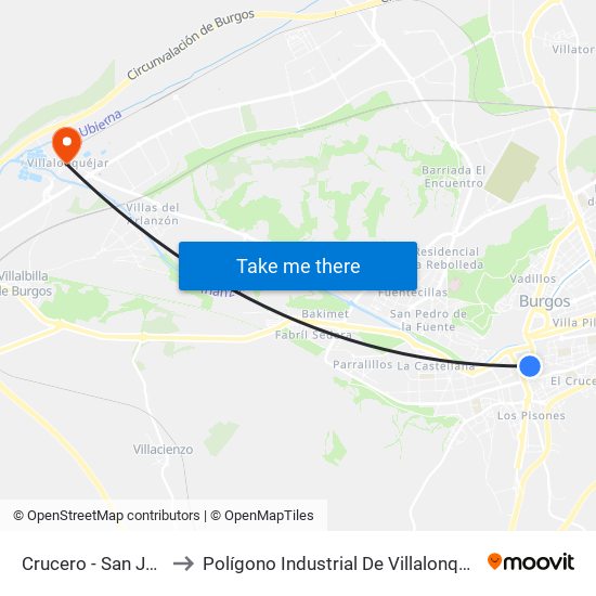 Crucero - San José to Polígono Industrial De Villalonquéjar map