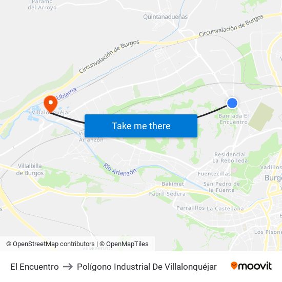 El Encuentro to Polígono Industrial De Villalonquéjar map