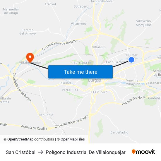 San Cristóbal to Polígono Industrial De Villalonquéjar map