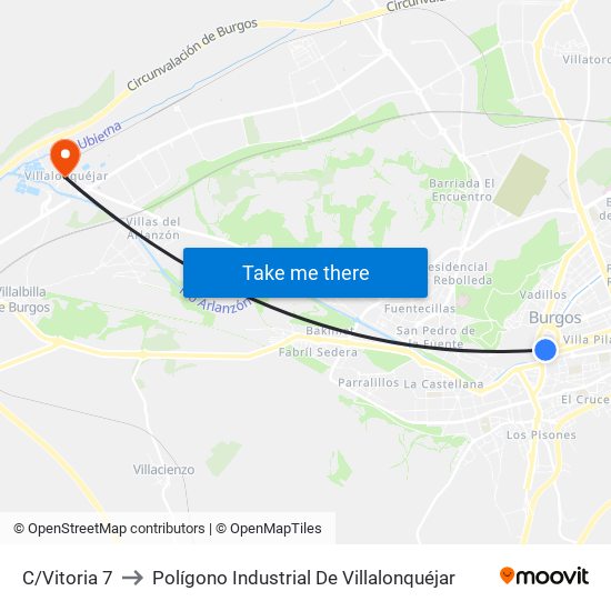 C/Vitoria 7 to Polígono Industrial De Villalonquéjar map