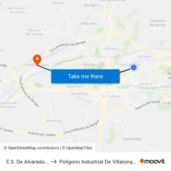 E.S. De Alvarado 20 to Polígono Industrial De Villalonquéjar map