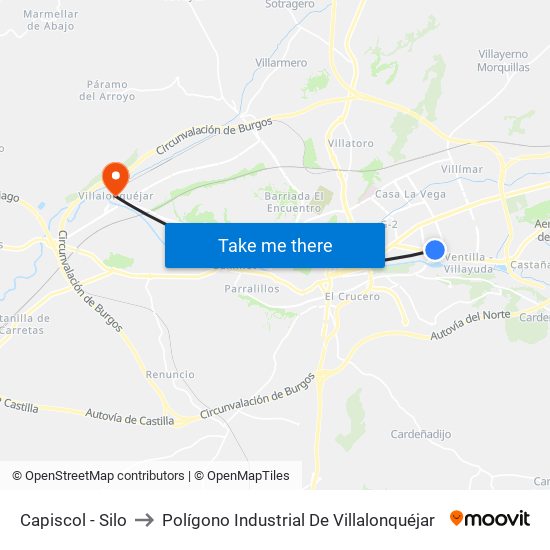 Capiscol - Silo to Polígono Industrial De Villalonquéjar map