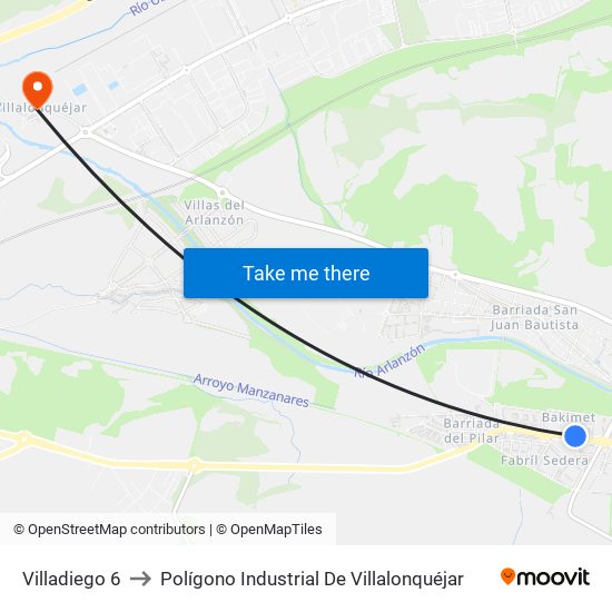 Villadiego 6 to Polígono Industrial De Villalonquéjar map