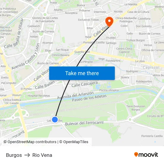 Burgos to Rio Vena map
