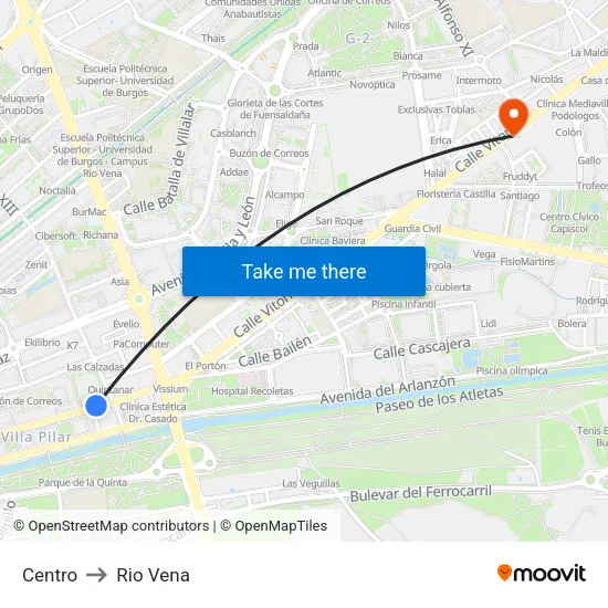 Centro to Rio Vena map