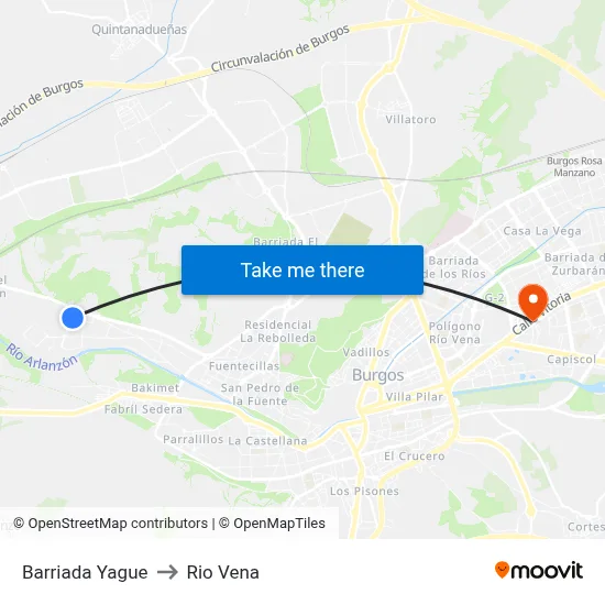 Barriada Yague to Rio Vena map