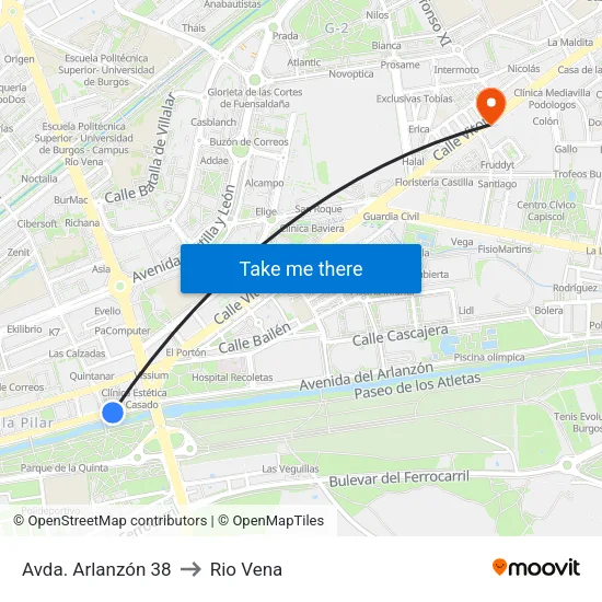Avda. Arlanzón 38 to Rio Vena map