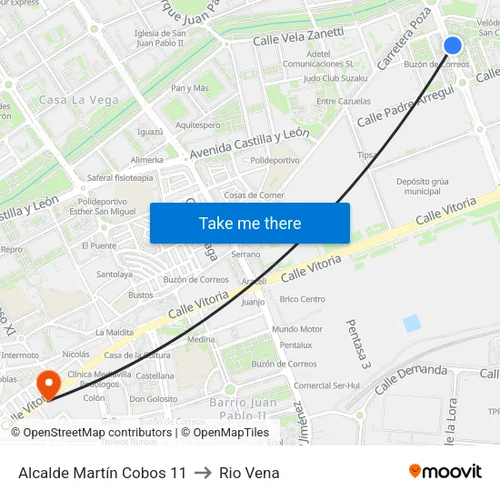 Alcalde Martín Cobos 11 to Rio Vena map