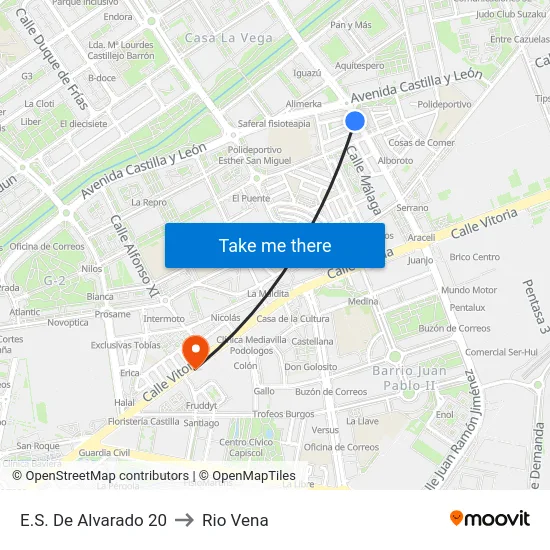 E.S. De Alvarado 20 to Rio Vena map