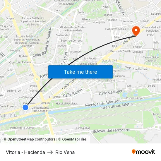 Vitoria - Hacienda to Rio Vena map