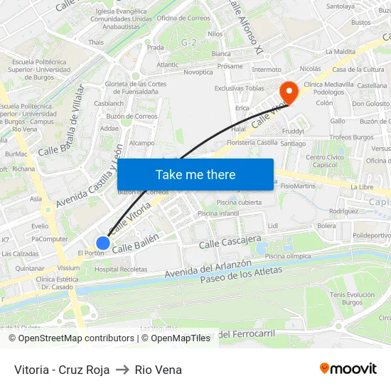 Vitoria - Cruz Roja to Rio Vena map