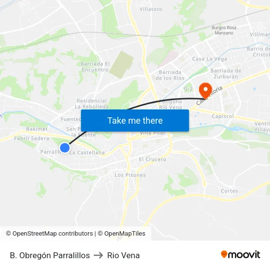 B. Obregón Parralillos to Rio Vena map