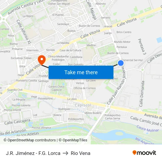 J.R. Jiménez - F.G. Lorca to Rio Vena map