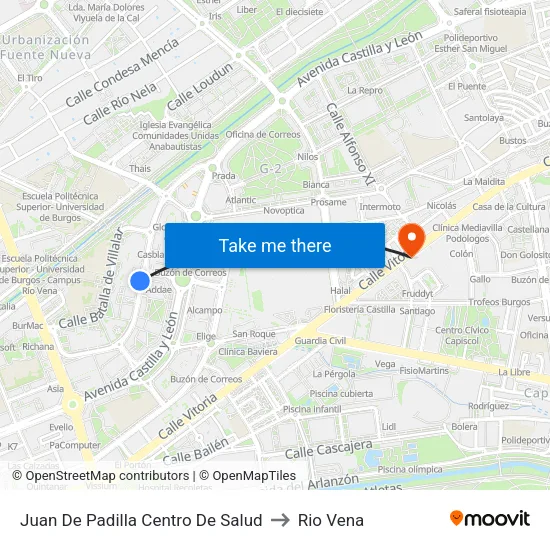 Juan De Padilla Centro De Salud to Rio Vena map