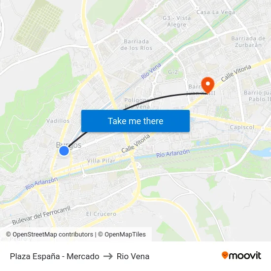 Plaza España - Mercado to Rio Vena map