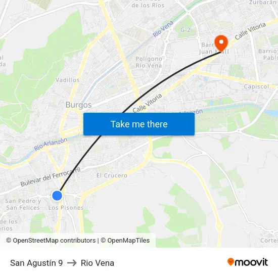 San Agustín 9 to Rio Vena map