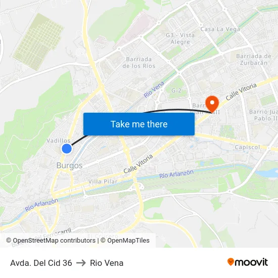 Avda. Del Cid 36 to Rio Vena map