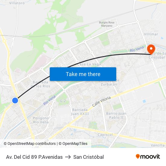 Avda. Del Cid 89 to San Cristóbal map