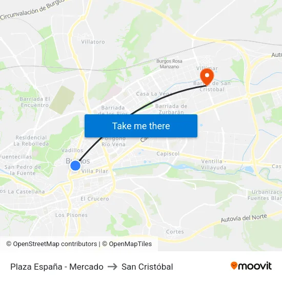 Plaza España - Mercado to San Cristóbal map