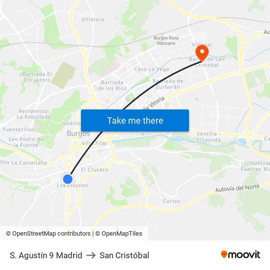 S. Agustín 9 Madrid to San Cristóbal map