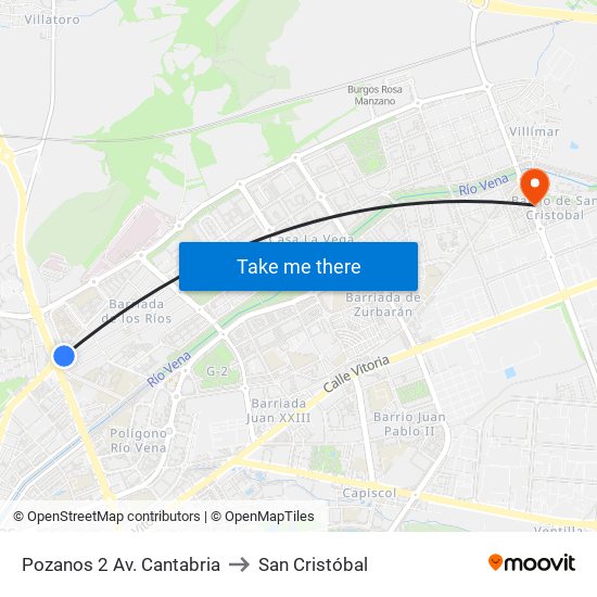 Pozanos 2 Av. Cantabria to San Cristóbal map