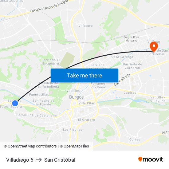 Villadiego 6 to San Cristóbal map
