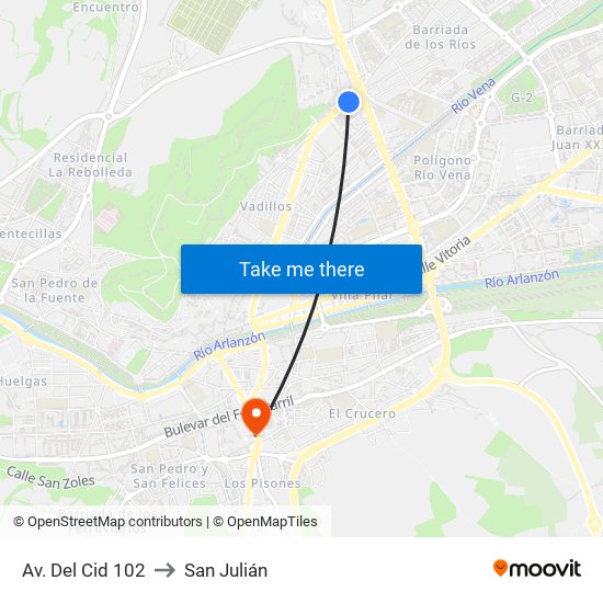 Avda. Del Cid 102 to San Julián map