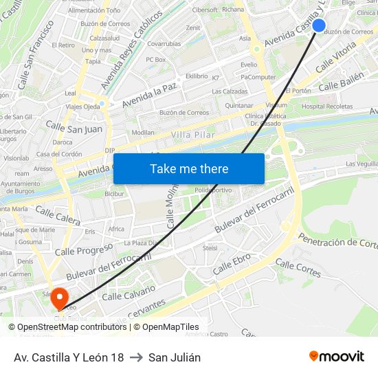 Av. Castilla Y León 18 to San Julián map