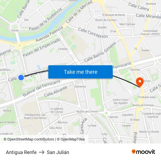 Antigua Estación to San Julián map
