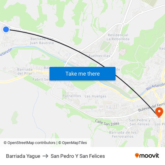 Barriada Yague to San Pedro Y San Felices map
