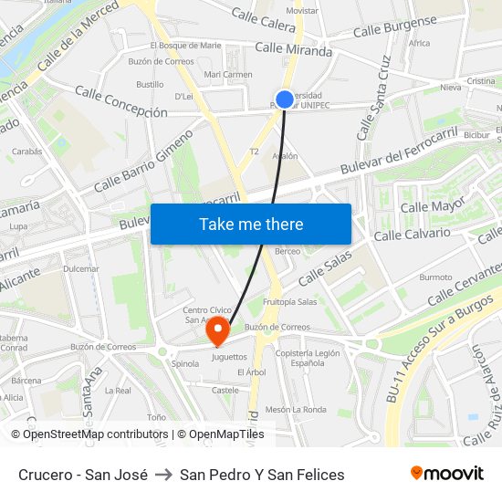 Crucero - San José to San Pedro Y San Felices map