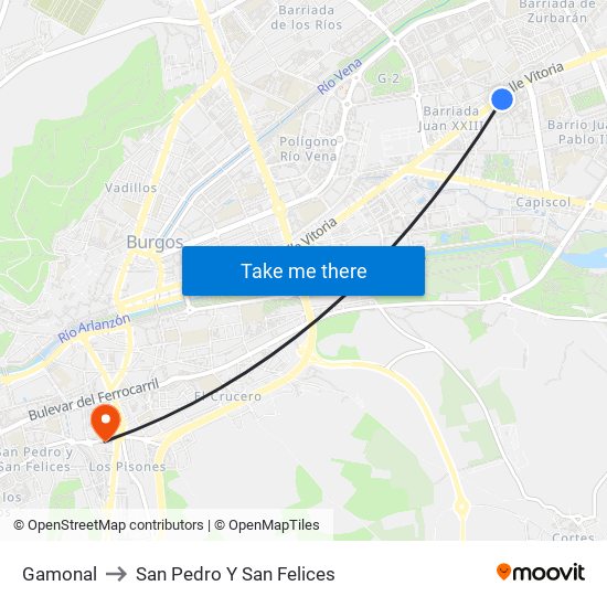 Gamonal to San Pedro Y San Felices map