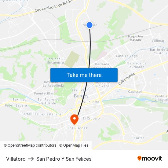 Villatoro to San Pedro Y San Felices map