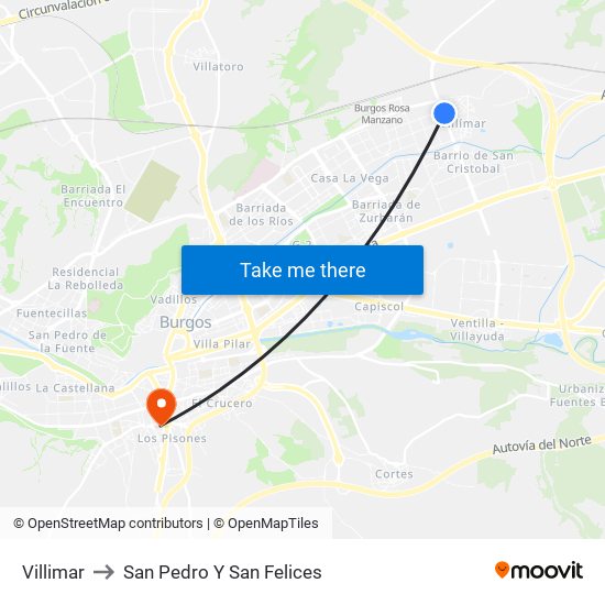 Villimar to San Pedro Y San Felices map