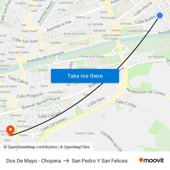 Dos De Mayo - Chopera to San Pedro Y San Felices map