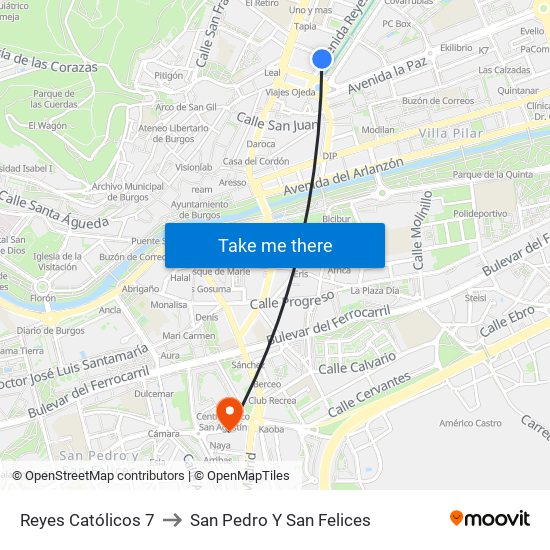 Reyes Católicos 7 to San Pedro Y San Felices map