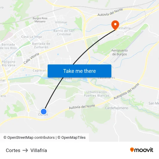 Cortes to Villafría map