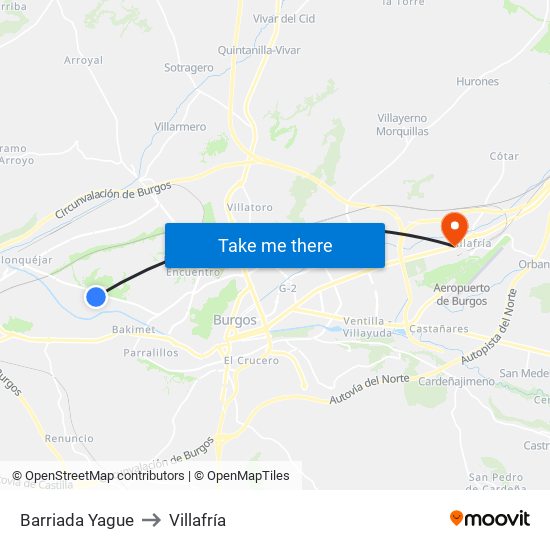 Barriada Yague to Villafría map