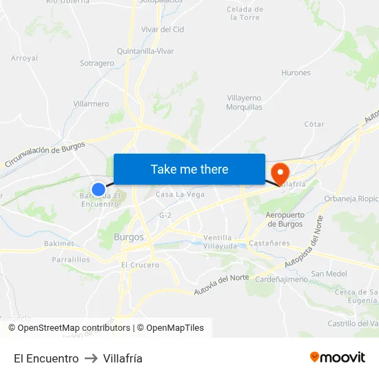 El Encuentro to Villafría map