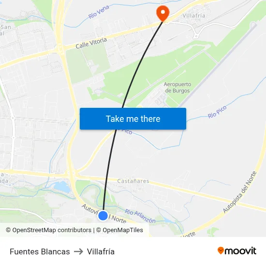 Fuentes Blancas to Villafría map