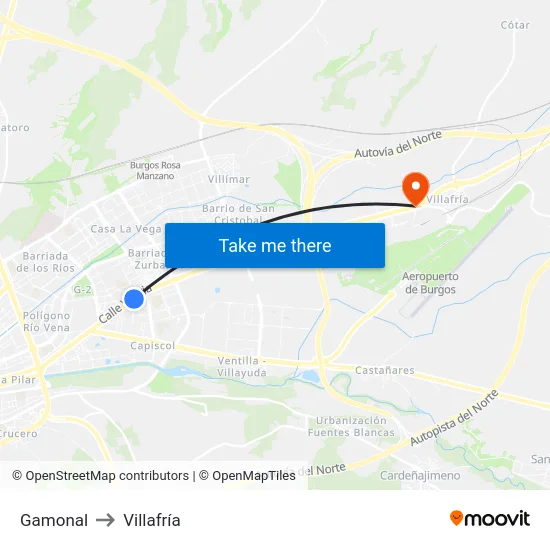 Gamonal to Villafría map
