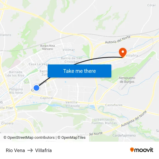 Rio Vena to Villafría map