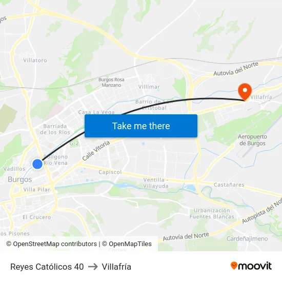 Reyes Católicos 40 to Villafría map