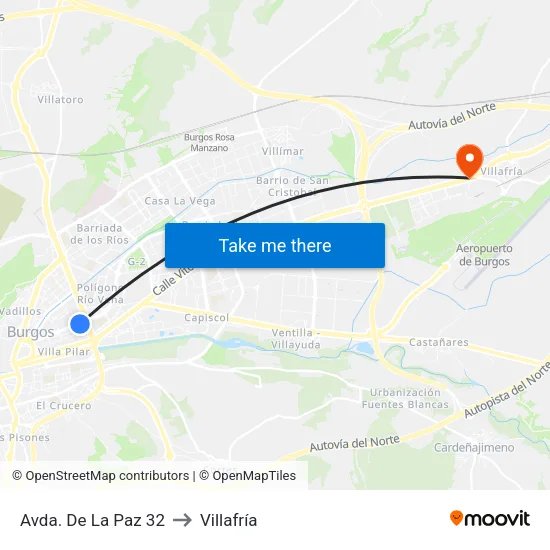 Avda. De La Paz 32 to Villafría map