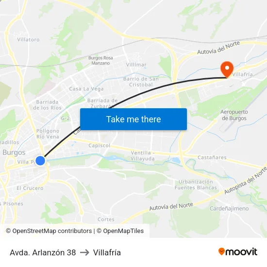 Avda. Arlanzón 38 to Villafría map